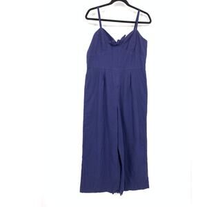 J.Crew Factory Wide Leg Cropped Jumpsuit Womens Size 12 Navy Blue Linen Blend